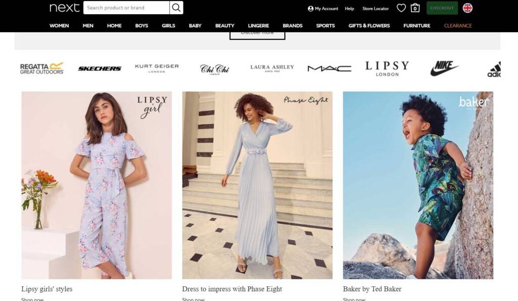 Next website showing graphics of all brands they stock - Midas Creative