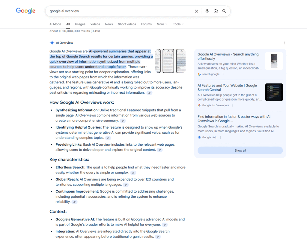 Google AI Overview part of how Answer Engine Optimisation is a big part of SEO